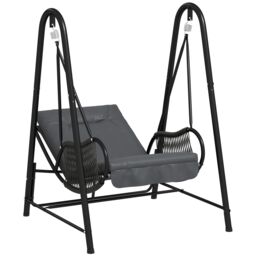 OUTSUNNY Rattan Swing Chair with Stand & Seat Cushion, Dark Grey - thumbnail 2
