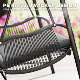 OUTSUNNY Rattan Swing Chair with Stand & Seat Cushion, Dark Grey - thumbnail 5