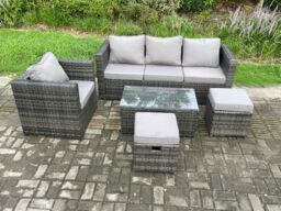 Fimous Rattan Garden Furniture Set with 3 Seater Sofa Coffee Table Armchair Indoor Outdoor Patio Lounge Sofa Set in Dark Grey - thumbnail 2