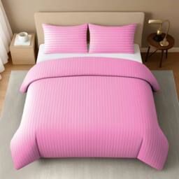Pamposh Satin Stripes Duvet Cover Set Reversible Bedding Sets in Pink - Size: Double - thumbnail 4