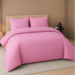 Pamposh Satin Stripes Duvet Cover Set Reversible Bedding Sets in Pink - Size: Double