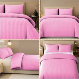 Pamposh Satin Stripes Duvet Cover Set Reversible Bedding Sets in Pink - Size: Double - thumbnail 6