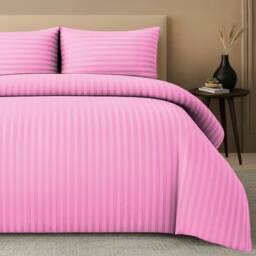 Pamposh Satin Stripes Duvet Cover Set Reversible Bedding Sets in Pink - Size: Double - thumbnail 2