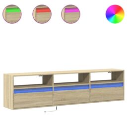 Berkfield Home TV Wall Cabinet with LED Sonoma Oak 180x31x45 cm in Brown - Size: 180 x 31 x 45 cm - thumbnail 2