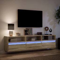 Berkfield Home TV Wall Cabinet with LED Sonoma Oak 180x31x45 cm in Brown - Size: 180 x 31 x 45 cm - thumbnail 5