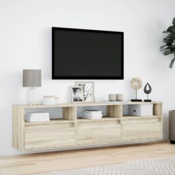 Berkfield Home TV Wall Cabinet with LED Sonoma Oak 180x31x45 cm in Brown - Size: 180 x 31 x 45 cm - thumbnail 4