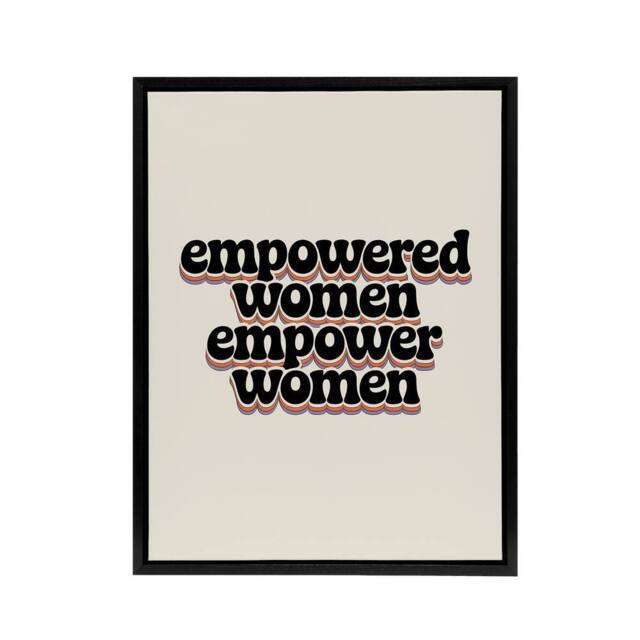 "Artery8 Empowered Women Empower Bold Retro Typography Framed Canvas Art Print in Beige - Size: W12"" x H16""" - image 1