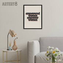 "Artery8 Empowered Women Empower Bold Retro Typography Framed Canvas Art Print in Beige - Size: W12"" x H16""" - thumbnail 3
