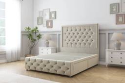 "Sloomy Vienna Plush Divan Base 2 Drawers - 26"" Headboard & 12"" Footboard in Cream - Size: Small Single" - thumbnail 1