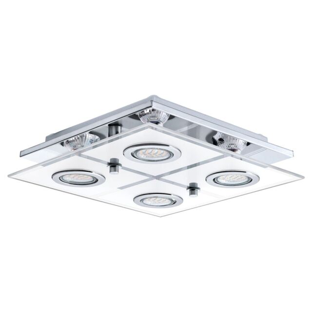 Loops Flush Ceiling Light Colour Chrome Shade White Clear Satin Glass Bulb GU10 4x3W - image 1