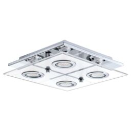 Loops Flush Ceiling Light Colour Chrome Shade White Clear Satin Glass Bulb GU10 4x3W