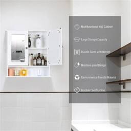 SPETLEK White Wall Mounted Bathroom Mirror Cabinet with Shelves Unit - thumbnail 4
