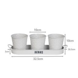 simpa Embossed Metal 3PC Herb Planters with Tray in White - thumbnail 3