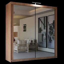 Sliding Wardrobes 4U Stylish Sliding Mirror Wardrobe with LED, Double Doors, 100cm in Walnut - thumbnail 2