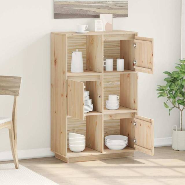 Berkfield Home Highboard 74x35x117 cm Solid Wood Pine in Light Tan - Size: 74 x 35 x 117 cm - image 1