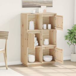 Berkfield Home Highboard 74x35x117 cm Solid Wood Pine in Light Tan - Size: 74 x 35 x 117 cm