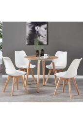 Life Interiors 5PCs Dining Set - a Round Dining Table & Set of 4 Lorenzo Tulip chairs with Padded Seat in White - thumbnail 2