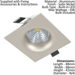 Loops 2 PACK Ceiling Flush Square Downlight Satin Nickel Spotlight 6W In Built LED in Metallics - thumbnail 2