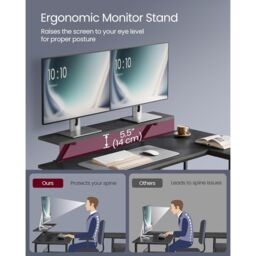 VASAGLE Large L-Shaped Gaming Desk 2 Drawers Monitor Stand Corner Computer in Black - thumbnail 5
