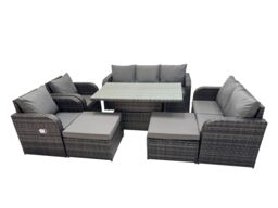 Fimous Rattan Garden Furniture Dining Set 9-seater with Big Footstool in Dark Grey - thumbnail 1