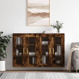 Berkfield Home Wall Mounted Cabinets 2 pcs Smoked Oak Engineered Wood in Brown - thumbnail 2