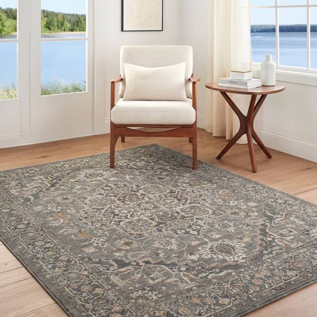 Livabliss Arda Vintage Blue Grey Brown Taupe Traditional Boho Fringe Living Rug - Size: 200 cm x 290 cm - image 1