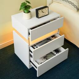 Direct Wicker LED Nightstand Acrylic Board Bedside Table End Table with 3 Drawer in White - Size: 1 Pack - thumbnail 5