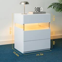 Direct Wicker LED Nightstand Acrylic Board Bedside Table End Table with 3 Drawer in White - Size: 1 Pack - thumbnail 2