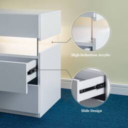 Direct Wicker LED Nightstand Acrylic Board Bedside Table End Table with 3 Drawer in White - Size: 1 Pack - thumbnail 4