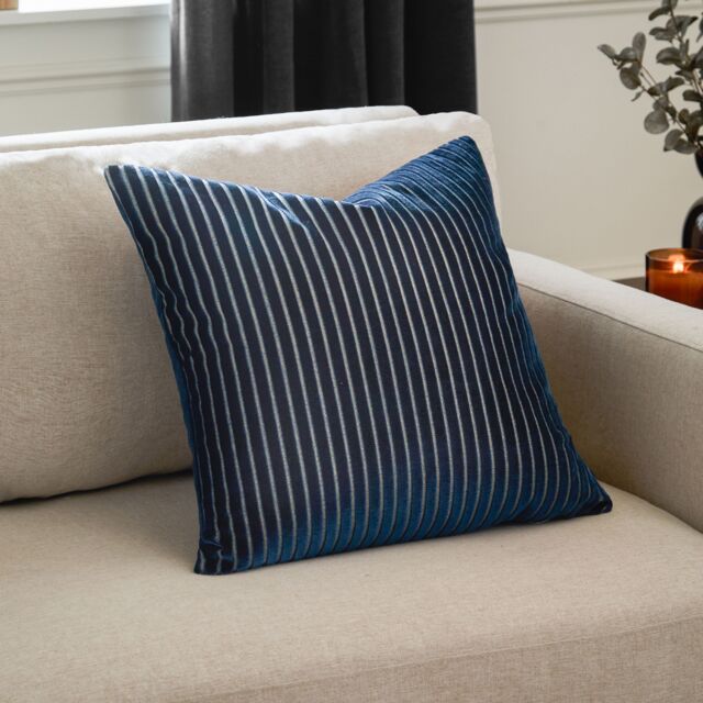 Paoletti Savoy Stripe Velvet Cushion in Navy - Size: 50 cm x 50 cm - image 1