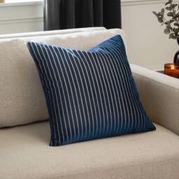 Paoletti Savoy Stripe Velvet Cushion in Navy - Size: 50 cm x 50 cm - thumbnail 1