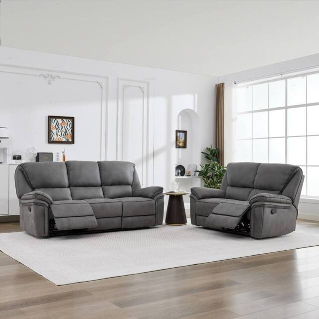 FURNITURE ONE Manual Reclining Leathaire Sofa Suite, Light Gray - 2+3 Seater in Grey - image 1