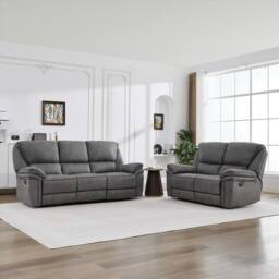 FURNITURE ONE Manual Reclining Leathaire Sofa Suite, Light Gray - 2+3 Seater in Grey - thumbnail 2