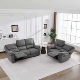 FURNITURE ONE Manual Reclining Leathaire Sofa Suite, Light Gray - 2+3 Seater in Grey - thumbnail 5