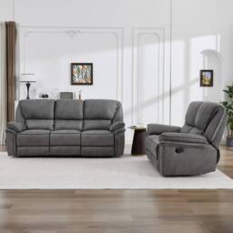 FURNITURE ONE Manual Reclining Leathaire Sofa Suite, Light Gray - 2+3 Seater in Grey - thumbnail 4
