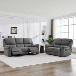 FURNITURE ONE Manual Reclining Leathaire Sofa Suite, Light Gray - 2+3 Seater in Grey - thumbnail 3