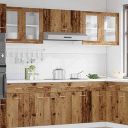 Berkfield Home Kitchen Wall Cabinet with Glass Door Old Wood 60x31x60 cm in Brown - Size: 60 x 31 x 60 cm - thumbnail 3