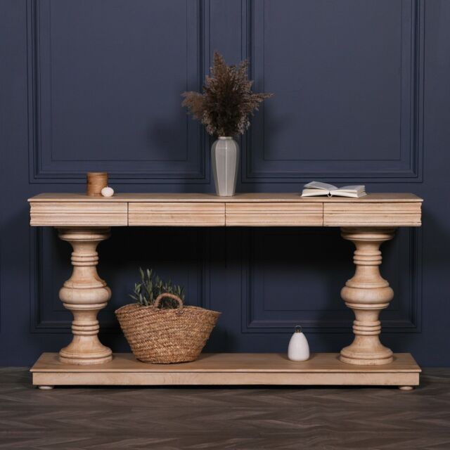 Glasstone 180cm Wooden Console Table with Drawers in Light Brown - image 1