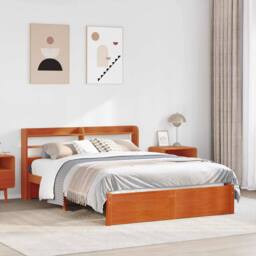 Berkfield Home Bed Frame with Headboard Wax Brown 150 x 200 cm Solid Pine Wood