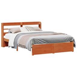 Berkfield Home Bed Frame with Headboard Wax Brown 150 x 200 cm Solid Pine Wood - thumbnail 2