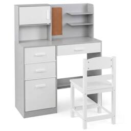 CASART Kids Desk &Chair Set Wooden Study Table w/Hutch Writing Desk Chair Set in Grey - thumbnail 5