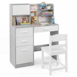 CASART Kids Desk &Chair Set Wooden Study Table w/Hutch Writing Desk Chair Set in Grey - thumbnail 2