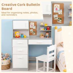 CASART Kids Desk &Chair Set Wooden Study Table w/Hutch Writing Desk Chair Set in Grey - thumbnail 9
