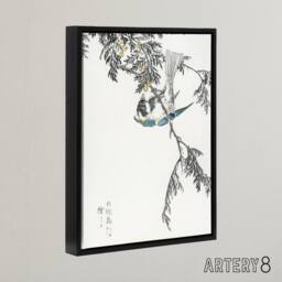 "Artery8 Great Tit & Cypress Japanese Framed Canvas Wall Art Print Kashu - Size: W12"" x H16""" - thumbnail 2