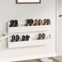 Berkfield Home Wall-mounted Shoe Racks 2 pcs White 110x9x23 cm Solid Wood Pine - Size: 110 x 9 x 23 cm - thumbnail 1