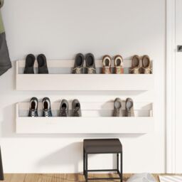 Berkfield Home Wall-mounted Shoe Racks 2 pcs White 110x9x23 cm Solid Wood Pine - Size: 110 x 9 x 23 cm - thumbnail 3