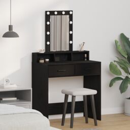 Berkfield Home Black Oak Dressing Table with LED Lights - 79x41x140 cm - Size: 79 x 41 x 140 cm