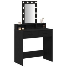 Berkfield Home Black Oak Dressing Table with LED Lights - 79x41x140 cm - Size: 79 x 41 x 140 cm - thumbnail 3