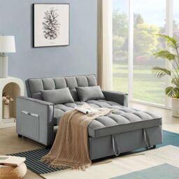 LUXURY LIFE Madrid Velvet 2 Seater Pull Out Sofa Bed in Grey - thumbnail 3
