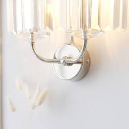 Netlighting Ascoli Wall Lamp Bright Nickel Plate & Clear Cut Glass 2 x 6W LED E14 in Grey - thumbnail 5